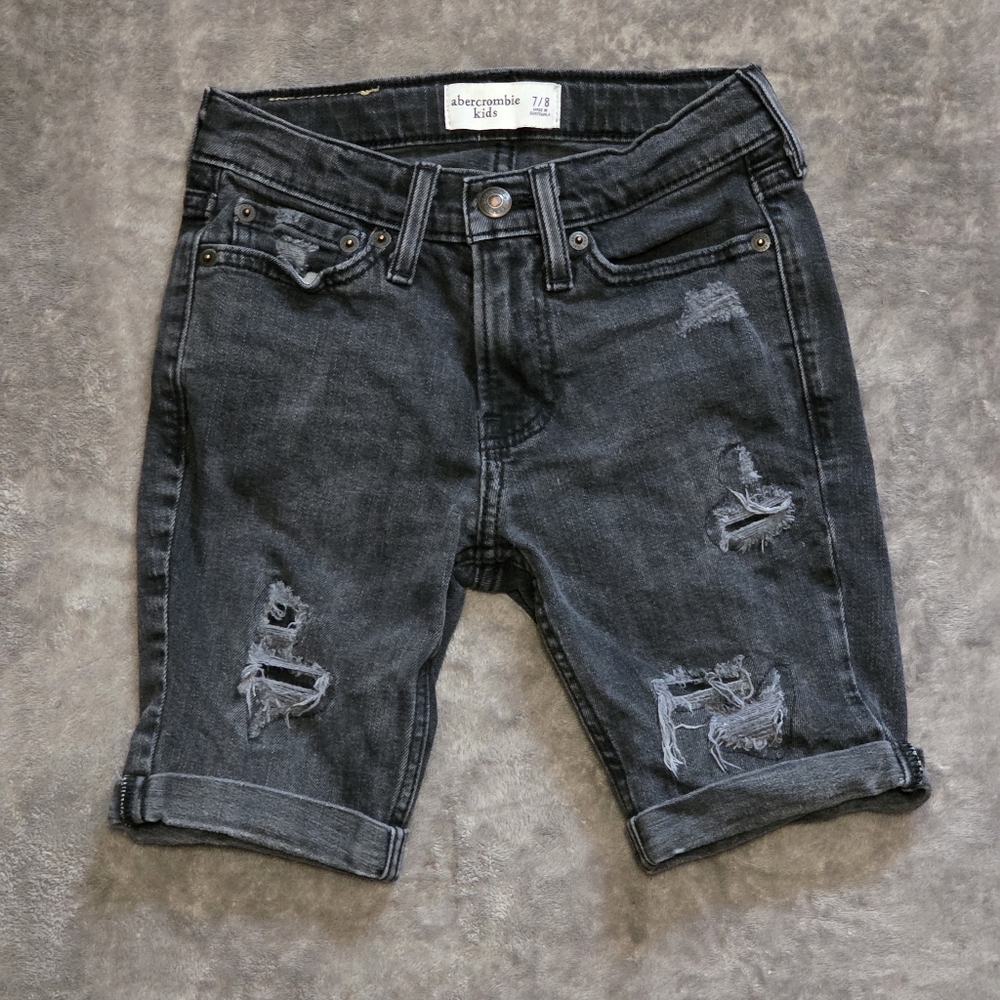 Abercrombie Kids Black Distressed Denim Shorts